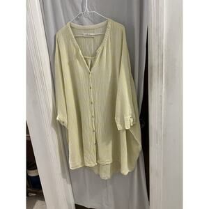 We The Free Free People Yellow White Striped Oversized Button Down Tunic Shirt L